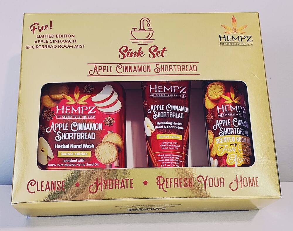 Hempz Apple Cinnamon Shortbread Hand Wash Hand Creme Room Mist Gift Set NEW